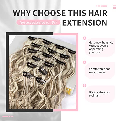 FLUFYMOOZ Clip In Hair Extensions,6PCS Hair Extensions Long Mermaid Waves Wavy Synthetic Clip On Hairpiece For Women 24 Inch (Ash Brown with Blonde Highlights) - Image 4