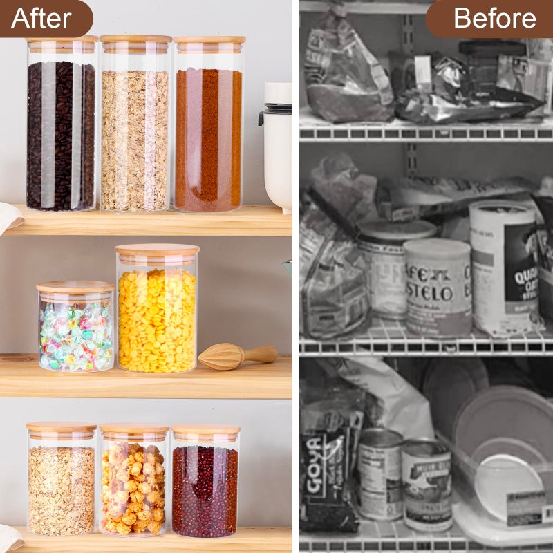 PUSCRIENO Glass Food Jars with Lids,37oz Glass Storage Containers with Airtight Bamboo Lids,Round Glass Canister Set of 4, Pantry Organizers and Storage for Cookie Flour Oat Pasta Tea Coffee Bean - Image 4