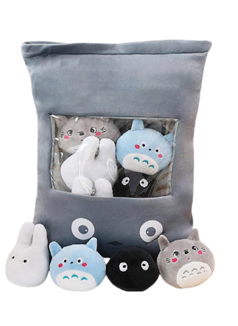 Excefore Snack Plush Throw Pillow with 8 Totoro Dolls, Stuffed Animal Toys Removable Kitten Dolls Creative Toy Gift  - Image 1
