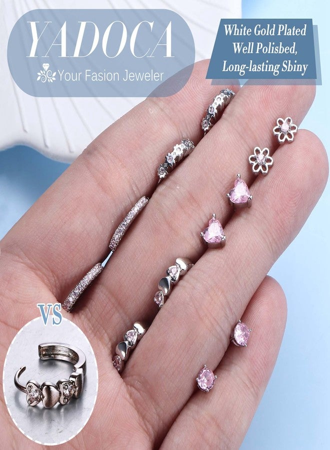 YADOCA 𝟵𝟮𝟱 𝗦𝘁𝗲𝗿𝗹𝗶𝗻𝗴 𝗦𝗶𝗹𝘃𝗲𝗿 Earrings for Girls Women - Hypoallergenic Cute Kids Toddler Earrings - Pink Cubic Zirconia Earring Studs Hoop Set for Sensitive Ears - Image 5