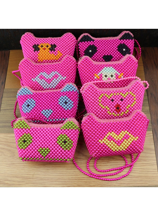 Yuanbao Pearl Bag Handmade Shoulder Crossbody Bag With Zipper Fashion Children's Bag Folk Crafts Wholesale-Color:88005-3 Animal Ingot Pearl Bag (long Belt)-rose Red  - Image 1