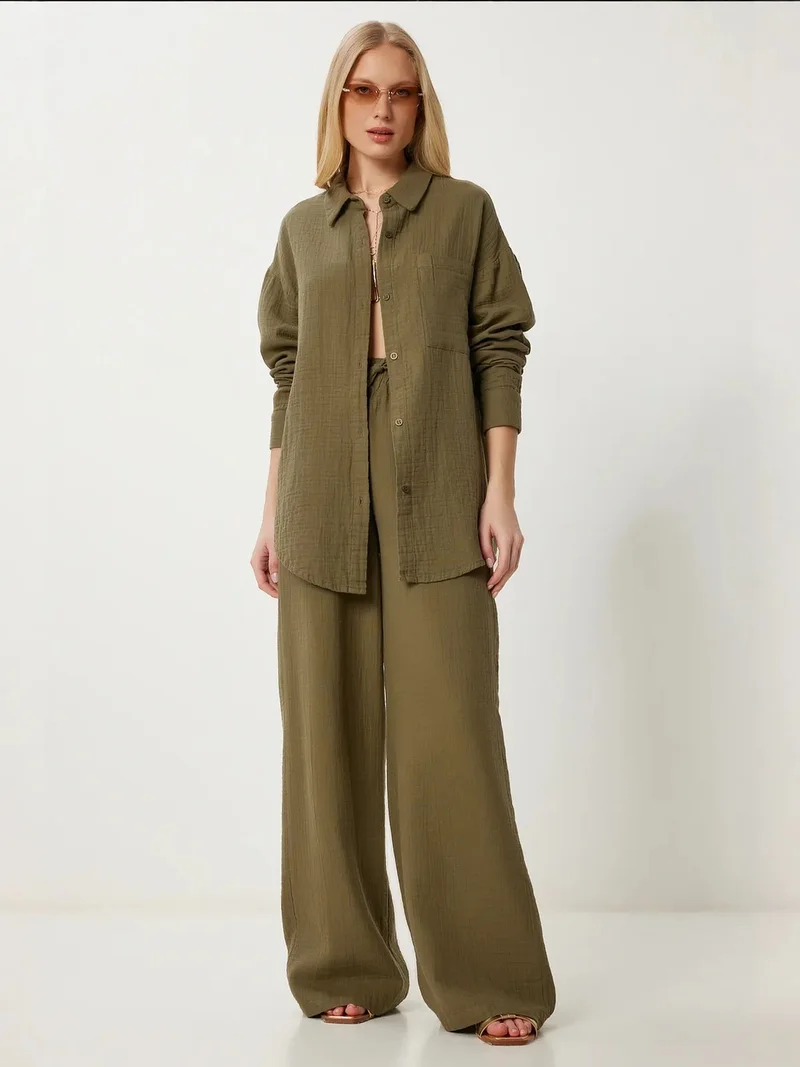 Happiness İstanbul ISTANBUL High Waist Wide Leg Two-Piece Co-ord Set with Shirt Collar