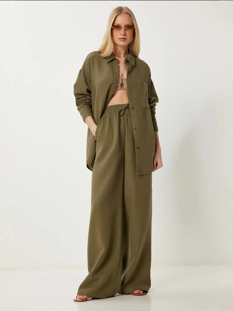 Happiness İstanbul ISTANBUL High Waist Wide Leg Two-Piece Co-ord Set with Shirt Collar