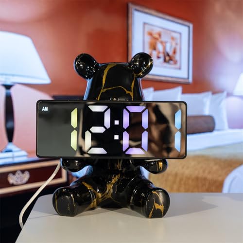 Coniuty Resin Bear Statue Digital Clock Home Decor, Fluid Bear Tray Sculpture, Graffiti Art Figurine Home Ornament Decoration for Office, Living Room, Bedroom, Book Shelf, TV Cabinet, Desktop (Black) - Image 3