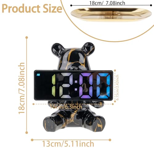 Coniuty Resin Bear Statue Digital Clock Home Decor, Fluid Bear Tray Sculpture, Graffiti Art Figurine Home Ornament Decoration for Office, Living Room, Bedroom, Book Shelf, TV Cabinet, Desktop (Black) - Image 2