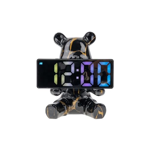 Coniuty Resin Bear Statue Digital Clock Home Decor, Fluid Bear Tray Sculpture, Graffiti Art Figurine Home Ornament Decoration for Office, Living Room, Bedroom, Book Shelf, TV Cabinet, Desktop (Black) - Image 1