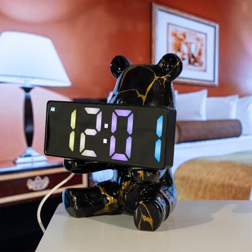 Coniuty Resin Bear Statue Digital Clock Home Decor, Fluid Bear Tray Sculpture, Graffiti Art Figurine Home Ornament Decoration for Office, Living Room, Bedroom, Book Shelf, TV Cabinet, Desktop (Black) - Image 4