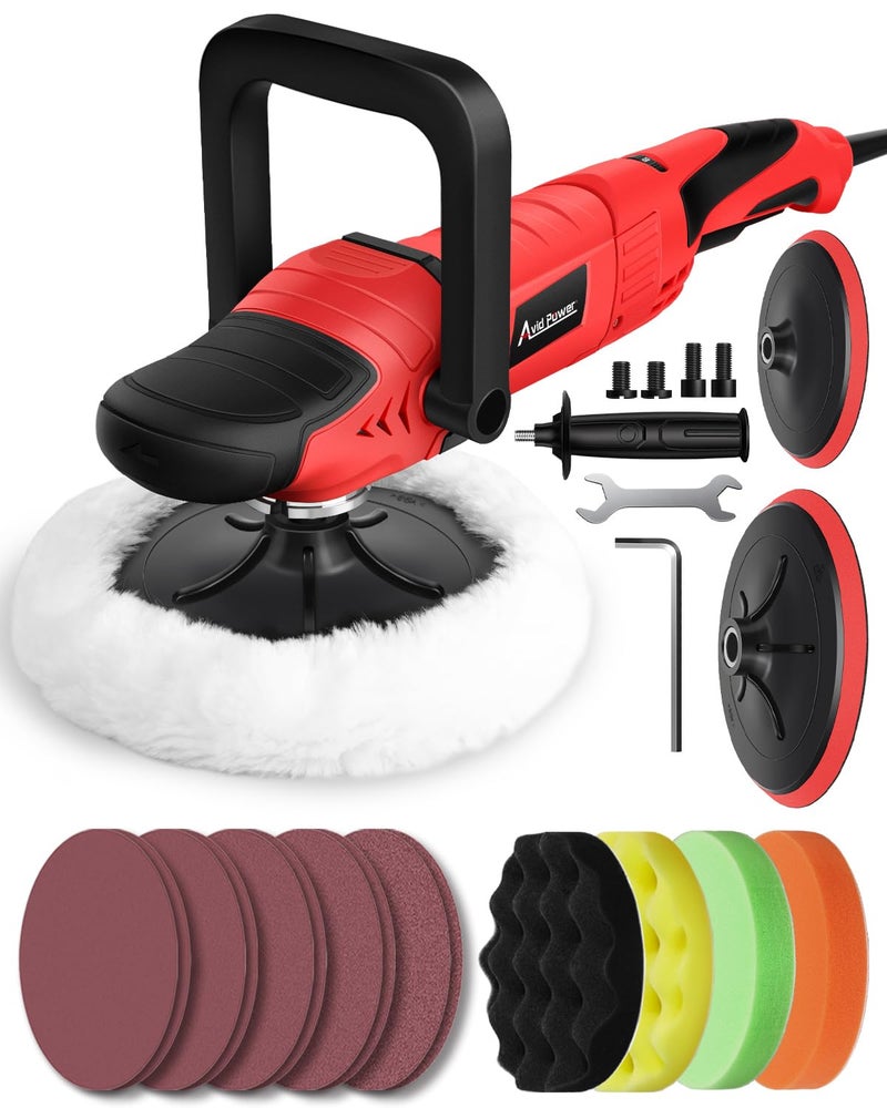 AVID POWER Car Buffer Polisher, 6 Variable Speed 1000-3500 RPM, Rotary Buffer Waxer Kit with 6-inch and 7-Inch Backing Plate, 1200W Car Polisher for Car Detailing, Polishing, Waxing - Image 1