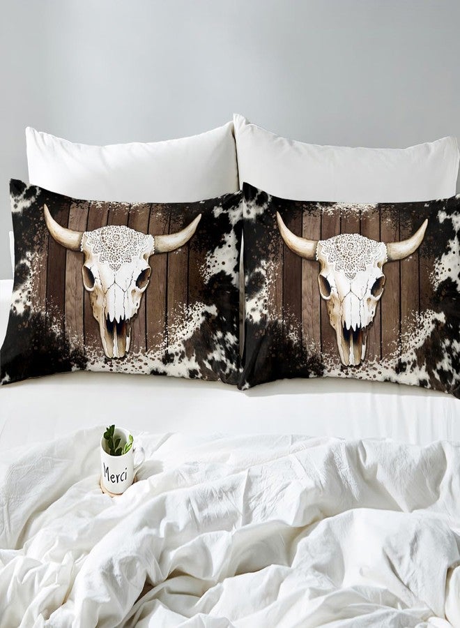 Castle Fairy Cattle Bone Skull Duvet Cover Queen Size,Cowhide Printed Comforter Cover with 2 Pillowcase for Teens,Kids Farmhouse Wood Bedding Set,White Black Brown Breathable Decorative Bed Cover(No Comforter) - Image 5