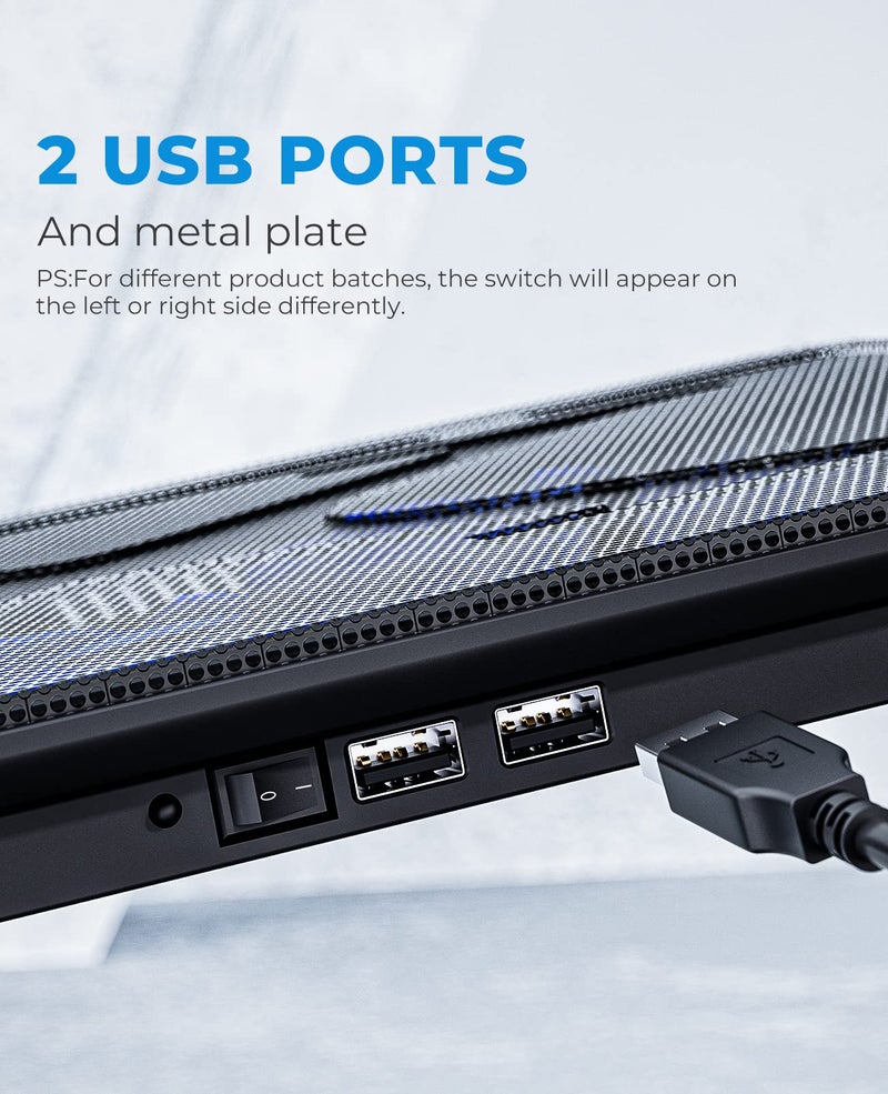 هافيت مبرد لابتوب هافيت HV-F2056 15.6-17 - قاعدة تبريد نحيفة محمولة تعمل بالطاقة عبر USB (3 مراوح)، أسود/أزرق - Image 4