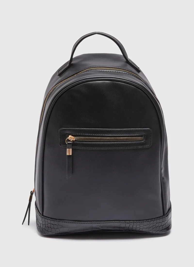 ماتلان Black Faux Leather Backpack