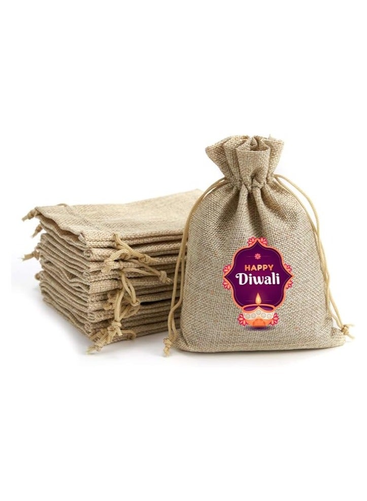 Diwali Gift Bags- Set Of 12 Jute Bags-Celebrate The Festival Of Lights With Eco-Friendly Gifts - Image 2
