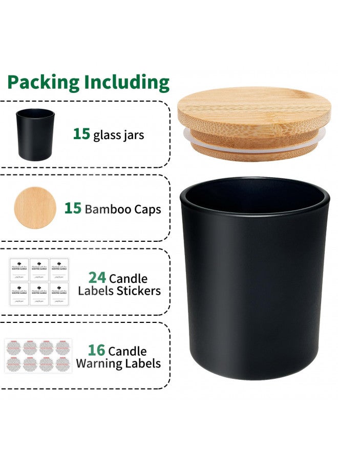 SUPMIND 15 Pack Candle Glass Jars- 7oz Matt Black Empty Candle Jars with Bamboo Lids and Sticky Labels, Bulk Candle Jars for Making Candles Containers - Dishwasher Safe - Image 2