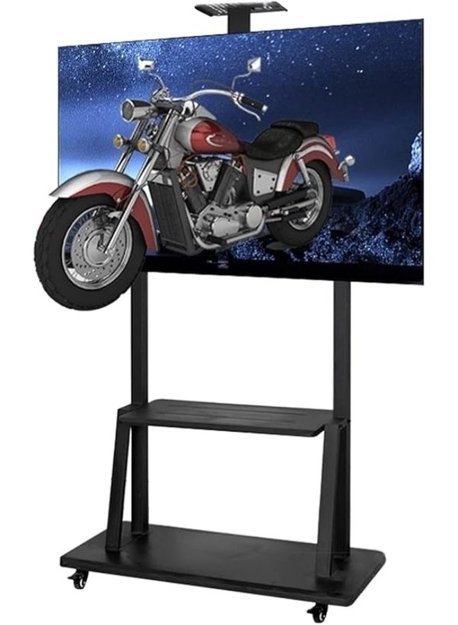 Large Adjustable Mobile TV Stand with Wheels and Storage Shelves – Fits 50/55/65/75 Inch TVs, Black - Image 1