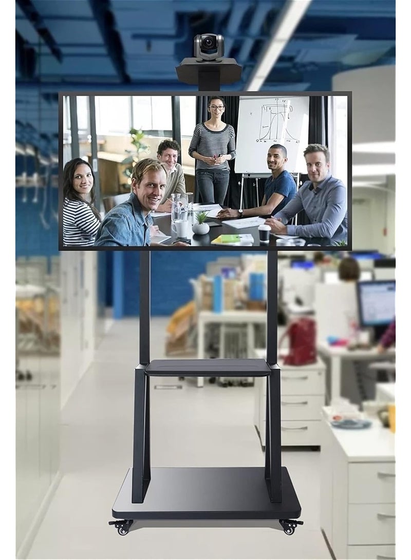 Large Adjustable Mobile TV Stand with Wheels and Storage Shelves – Fits 50/55/65/75 Inch TVs, Black - Image 3