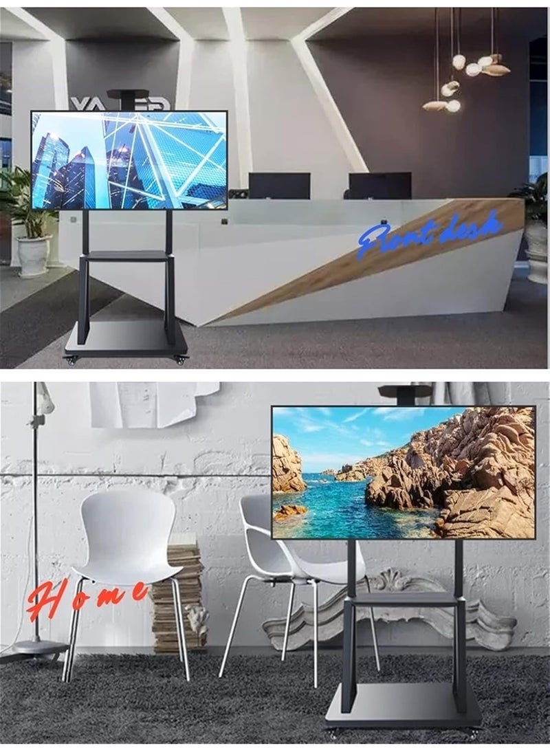 Large Adjustable Mobile TV Stand with Wheels and Storage Shelves – Fits 50/55/65/75 Inch TVs, Black - Image 2