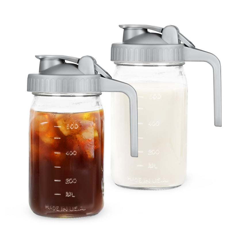 AoeJarry Creamer Pitcher Jar with Lid - 2Pack No Leak 32oz Airtight Mason Jar with Pour Spout Lid, Classic Wide Mouth Jar Easy to Clean, Ideal for Coffee, Breastmilk, Iced & Sun Tea, Juices - Image 1