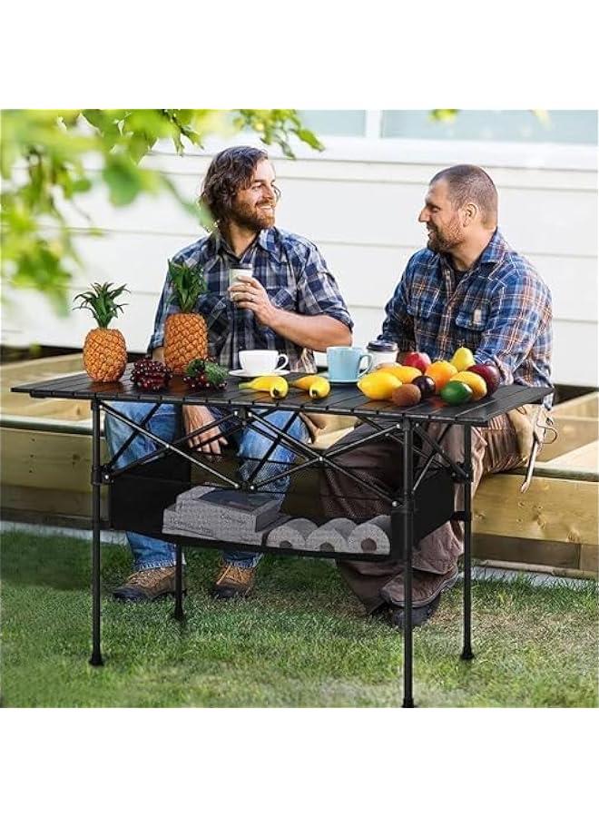 هوكور HOOKOR Folding Camping Table, Portable Camping Picnic Table with Carrying Bag, Lightweight Aluminum Folding Beach Table for Outdoor, Picnic, Cooking, Beach, Hiking, Fishing (Black) - Image 2