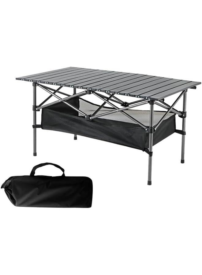 هوكور HOOKOR Folding Camping Table, Portable Camping Picnic Table with Carrying Bag, Lightweight Aluminum Folding Beach Table for Outdoor, Picnic, Cooking, Beach, Hiking, Fishing (Black) - Image 1
