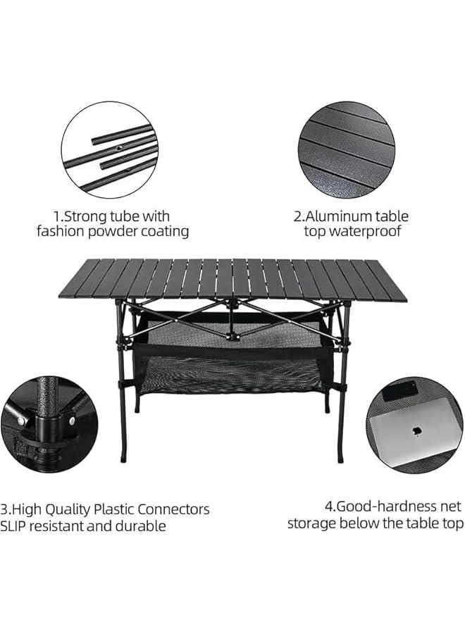 هوكور HOOKOR Folding Camping Table, Portable Camping Picnic Table with Carrying Bag, Lightweight Aluminum Folding Beach Table for Outdoor, Picnic, Cooking, Beach, Hiking, Fishing (Black) - Image 4