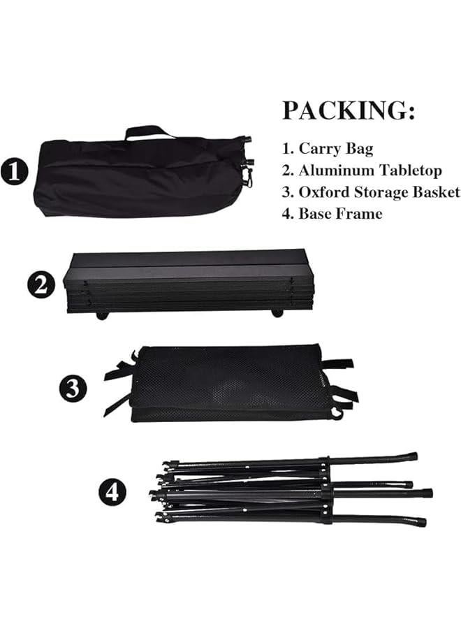 هوكور HOOKOR Folding Camping Table, Portable Camping Picnic Table with Carrying Bag, Lightweight Aluminum Folding Beach Table for Outdoor, Picnic, Cooking, Beach, Hiking, Fishing (Black) - Image 5