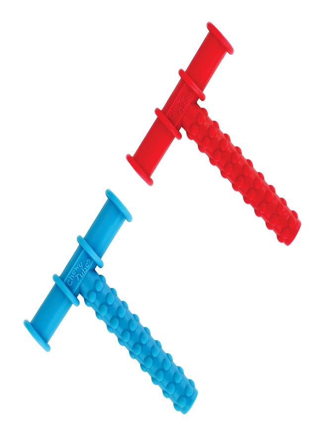 MJ Talk Tools® Opt (Oral Placement Therapy) Chewy Tube| Non-Toxic Biting Toy for Effective Oral Sensory Therapy | Texture Chewing Tube for Autism | Teether for Children and Adults (Blue + Red) - Image 1