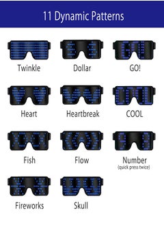 Wireless LED Light Up Glasses, USB Rechargeable Neon Party Glasses with 11 Flashing Patterns, Perfect for Nightclubs, Concerts, and Events (Blue)