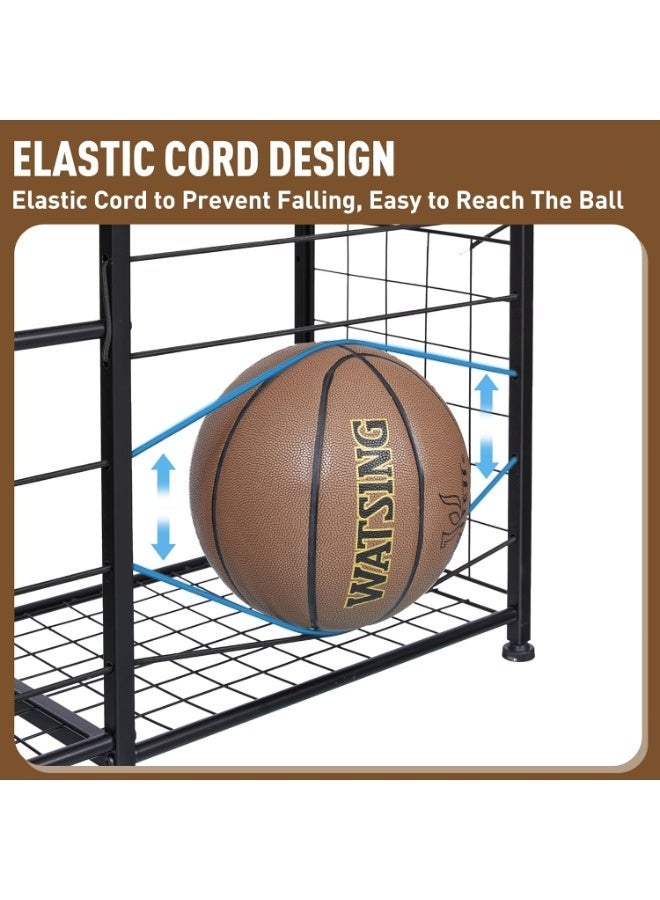 Forthcan Sports Equipment Garage Organizer - Ball Storage Rack with Elastic Rope or Wire Mesh,Garage Organizer System with Wheels,Indoor/Outdoor Sports Rack for Sports Gear and Toys Storage,Black - Image 4