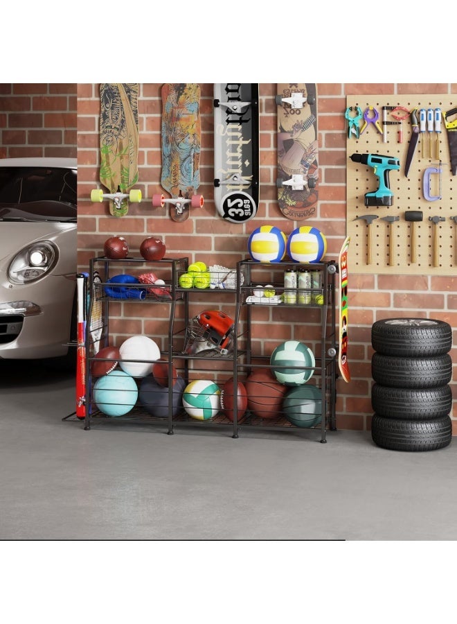 Forthcan Sports Equipment Garage Organizer - Ball Storage Rack with Elastic Rope or Wire Mesh,Garage Organizer System with Wheels,Indoor/Outdoor Sports Rack for Sports Gear and Toys Storage,Black - Image 5