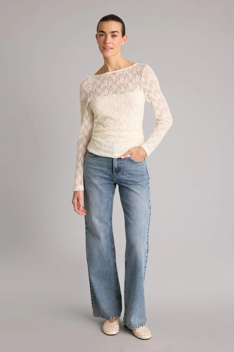 DeFacto Slim Fit Boat Collar Long Sleeve Blouse