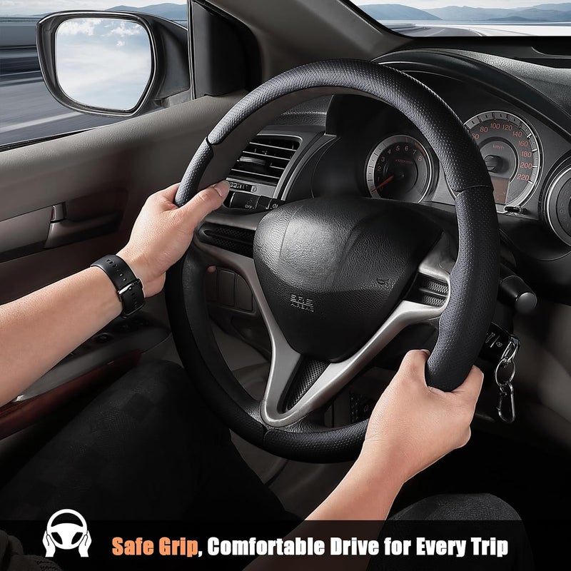 Aimato Customized Steering Wheel Cover for Honda Civic 2006-2011, Thin,Anti-Slip,Scratch-Resistant Exclusive Car Accessory for Honda, Nappa Black - Image 4