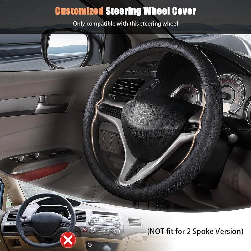 Aimato Customized Steering Wheel Cover for Honda Civic 2006-2011, Thin,Anti-Slip,Scratch-Resistant Exclusive Car Accessory for Honda, Nappa Black - Image 2