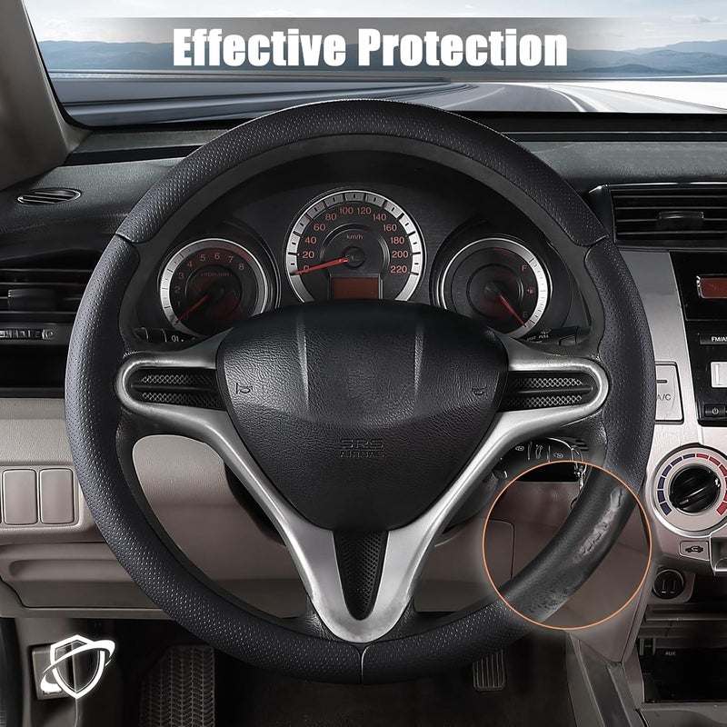 Aimato Customized Steering Wheel Cover for Honda Civic 2006-2011, Thin,Anti-Slip,Scratch-Resistant Exclusive Car Accessory for Honda, Nappa Black - Image 3