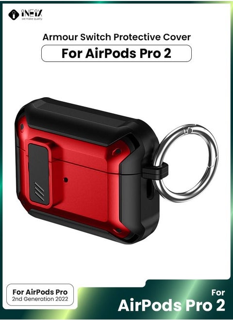 Full Body Rugged Hard Shell Protective Shockproof Case for Apple Airpod Pro 2-2022-Red/Black