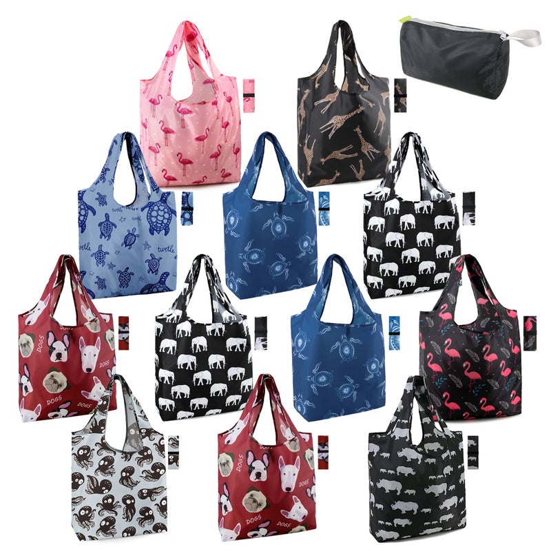 BeeGreen Animal Reusable Grocery Bags Bulk 12 Packs XLarge50LBS Reusable Shopping Bags Foldable for Groceries Vegetables Fruits Watertight Bulk Tote Bags Washable For Women Men - Image 2