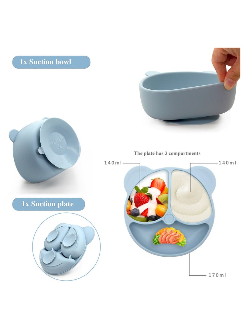 Hanayo 8 Pcs Silicone Baby Feeding Set Baby Led Weaning Supplies Set with Suction Plate and Bowl Self Feeding Spoons Forks Sippy Cup Adjustable Bib with Food Collector(Blue)  - Image 5