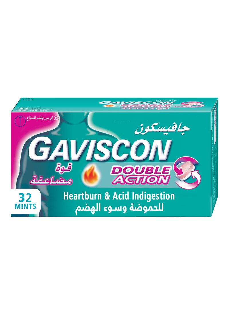 GAVISCON Double Action Mint Heartburn And Indigestion Tablets, 32 Tablets 