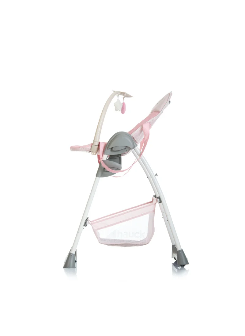 هوك Grow - Along Highchair Sit N Relax , New - Born Attachment From Birth To 9 Kg , Toddler Seat Up To 15 Kg , Height - Adjustable , Foldable , Wheels , Play Arch , Tray , Basket , Pink