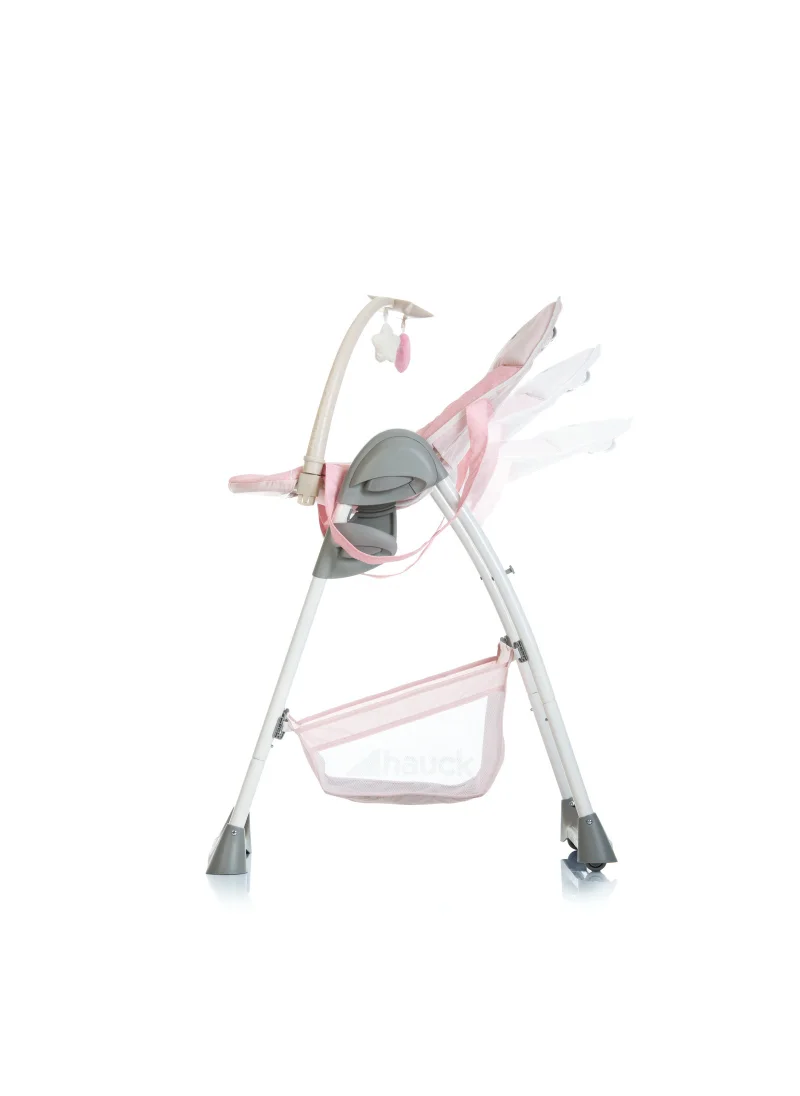 هوك Grow - Along Highchair Sit N Relax , New - Born Attachment From Birth To 9 Kg , Toddler Seat Up To 15 Kg , Height - Adjustable , Foldable , Wheels , Play Arch , Tray , Basket , Pink