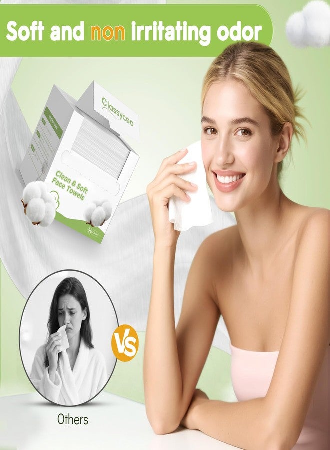Classycoo XL Disposable Face Towel, 100% Cotton Ultra-Soft for Sensitive-Skin Facial Wipes Cleansing Towels, Odor-Free, Makeup Remover Cloths for Travel, Home Hand Dry Wipe(50 Count) - Image 4