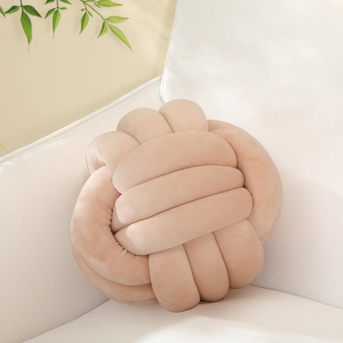 SOFT KNOT BALL PILLOWSROUND THROW PILLOW CUSHION HOME DECORATION PLUSH PILLOWTHROW KNOTTED PILLOW HANDMADE ROUND PILLOW78INCHESBEIGE