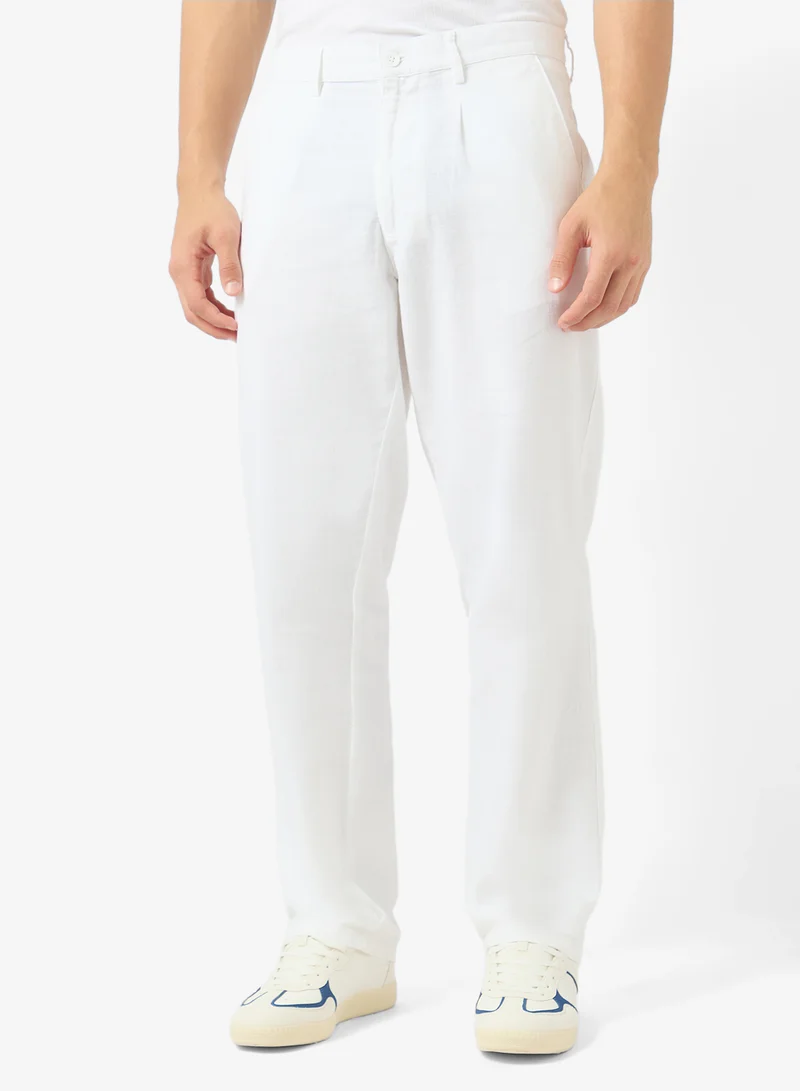 Robert Wood Straight Fit Slub Linen Pants
