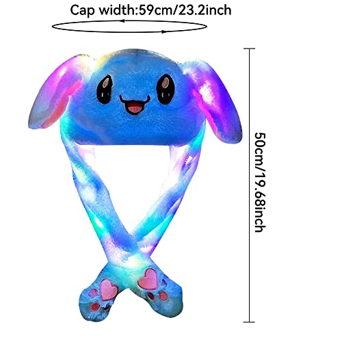 umbresen Bunny Hat Ear Moving Jumping Rabbit Hat Funny Cute Plush Animal Cap with Paws for Kids Women Girl Party Christmas Holiday Birthday Dress up Cosplay Costume Gift LED Blue - Image 5