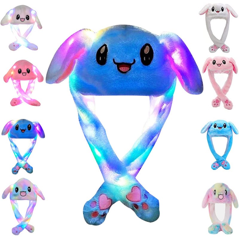 umbresen Bunny Hat Ear Moving Jumping Rabbit Hat Funny Cute Plush Animal Cap with Paws for Kids Women Girl Party Christmas Holiday Birthday Dress up Cosplay Costume Gift LED Blue - Image 3