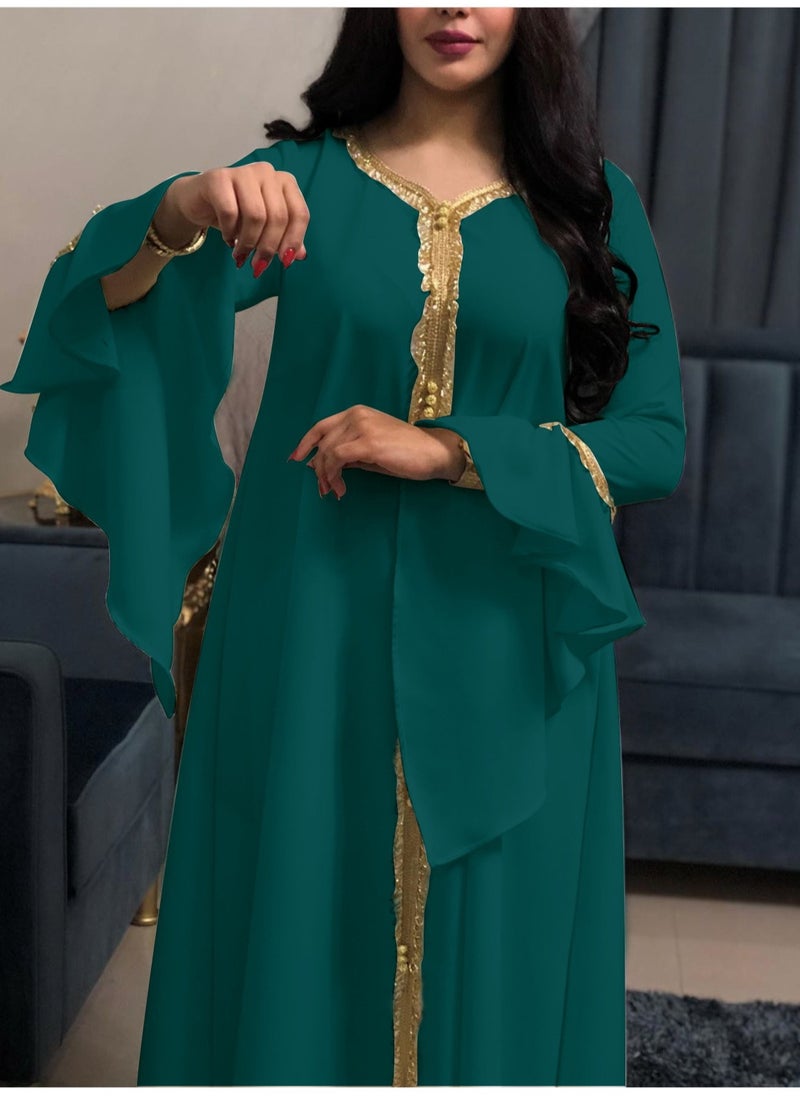 Best Gift Fashion Best Gift Jalabiya Kaftan Dress For Women Green Color  - Image 1