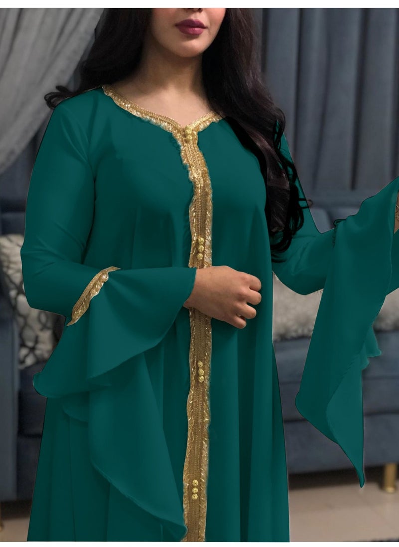 Best Gift Fashion Best Gift Jalabiya Kaftan Dress For Women Green Color  - Image 2