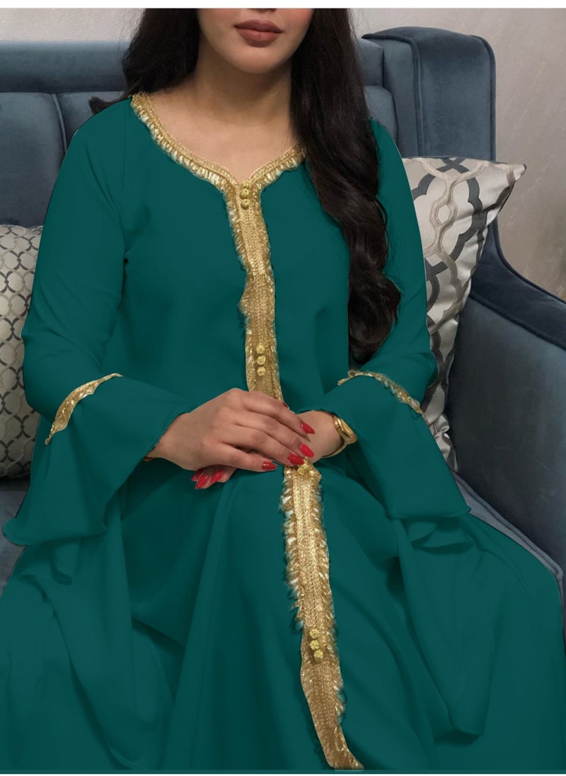 Best Gift Fashion Best Gift Jalabiya Kaftan Dress For Women Green Color  - Image 3