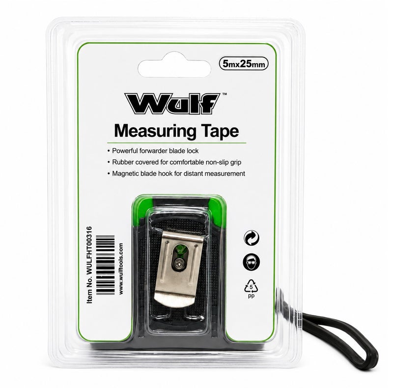 WULF Measuring Tape 5 Meter Professional Steel Tape Measure 5m x 25mm with Dual Lock System, Rubberized Impact Resistant Case and Metric Scale for Construction, Engineering, Surveying & DIY Use - Image 2