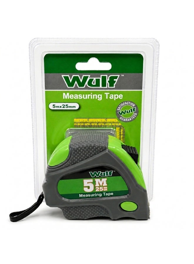 WULF Measuring Tape 5 Meter Professional Steel Tape Measure 5m x 25mm with Dual Lock System, Rubberized Impact Resistant Case and Metric Scale for Construction, Engineering, Surveying & DIY Use - Image 1