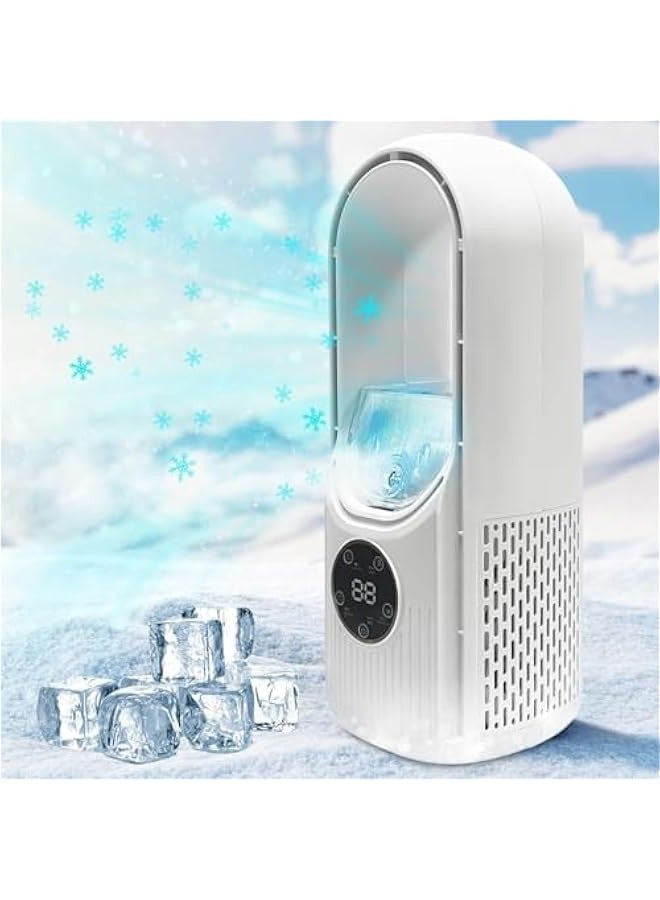 بيوينتي نيكومي مروحة بدون شفرات، مروحة محمولة مع 6 سرعات، تبريد شخصي صغير مع مرطب مع ضوء LED، مروحة تكييف متعددة الوظائف بمنفذ USB، مروحة طاولة هادئة للمنزل والمكتب وغرفة النوم - Image 1